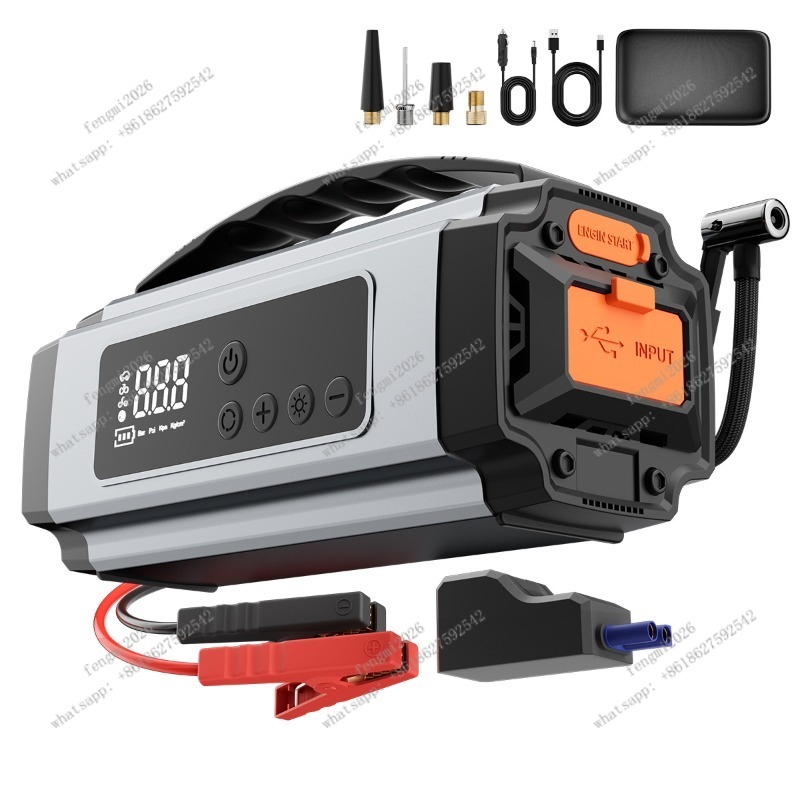 Portable Jump Starter - เครื่องสูบลมยางรถยนต์แบบพกพา พร้อมจั๊มพ์สตาร์ทฉุกเฉิน ออลอินวัน