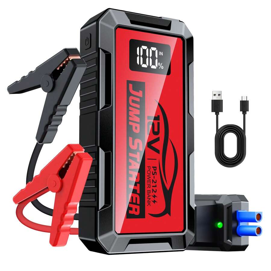 Portable Jump Starter - เครื่องจั๊มพ์สตาร์ทรถยนต์ 8000A, ชุดแบตเตอรี่จั๊มพ์สตาร์ท 12V (สำหรับรถยนต์เบนซินทุกประเภท, เครื่องยนต์สูงสุด