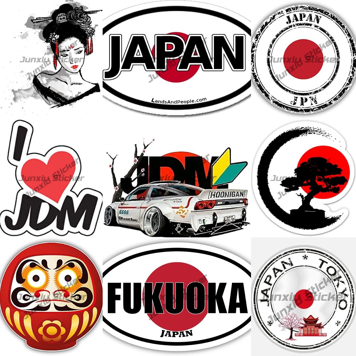 Car Accessories In Tokyo - วัฒนธรรมญี่ปุ่นแสตมป์รอบสติกเกอร์ญี่ปุ่นโตเกียวคาราเต้บอนไซต้นไม้การประดิษฐ์ตัวอักษรญี่ปุ่น Enso วงกลม Geisha สติกเกอร์อุปกรณ์เสริม
