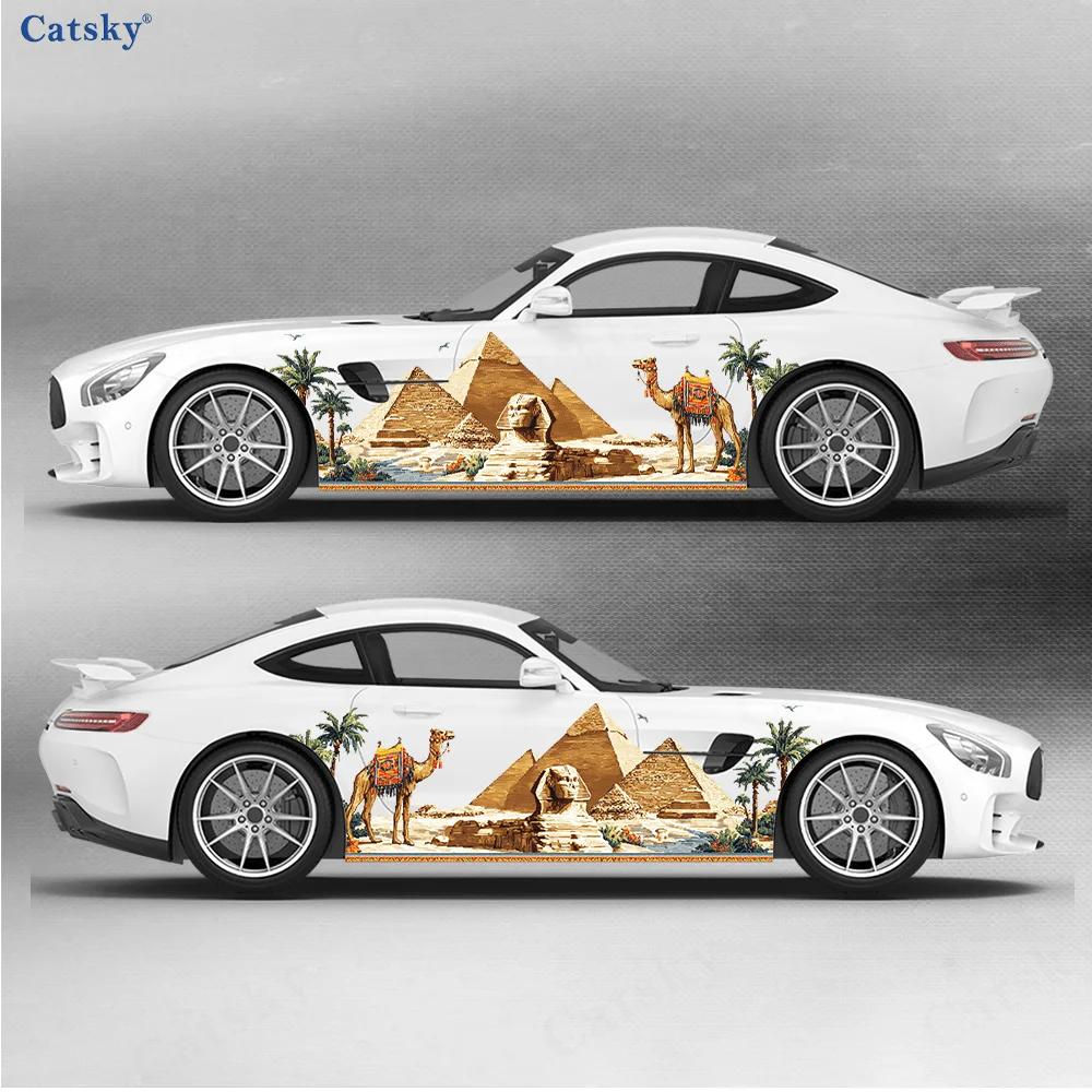 Car Accessories Egypt - สติ๊กเกอร์ติดรถยนต์ลายพีระมิดอียิปต์ทะเลทรายและรถม้า, สติ๊กเกอร์ PVC กันน้ำและกันรอยขีดข่วนแบบติดเองได้, ของขวัญอุปกรณ์ตกแต่งรถยนต์
