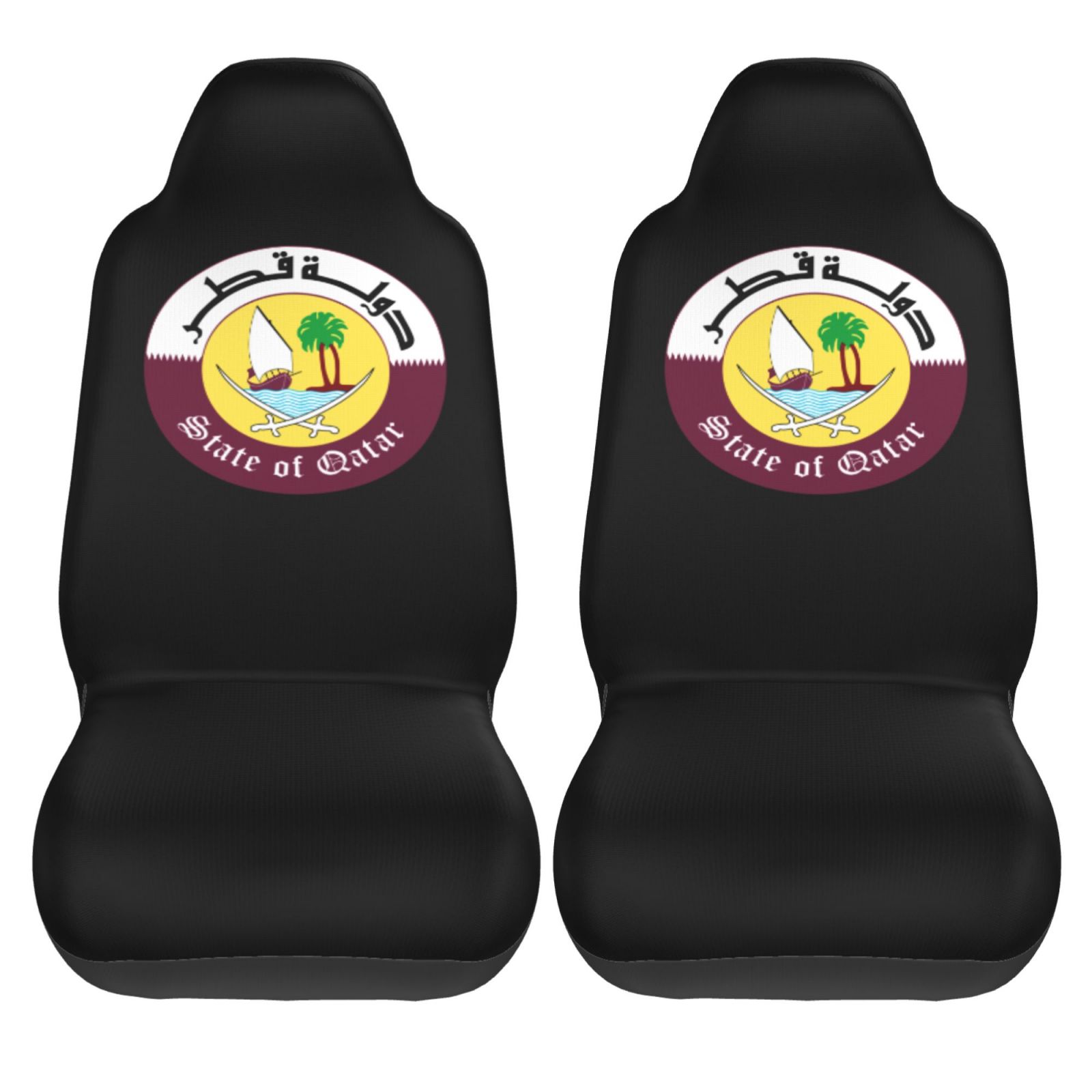 Car Accessories Qatar - ปลอกหุ้มเบาะรถยนต์ลายตราแผ่นดินกาตาร์ 2 ชิ้น ปลอกหุ้มเบาะหน้าแบบหุ้มเต็มตัว อุปกรณ์ตกแต่งรถยนต์อเนกประสงค์