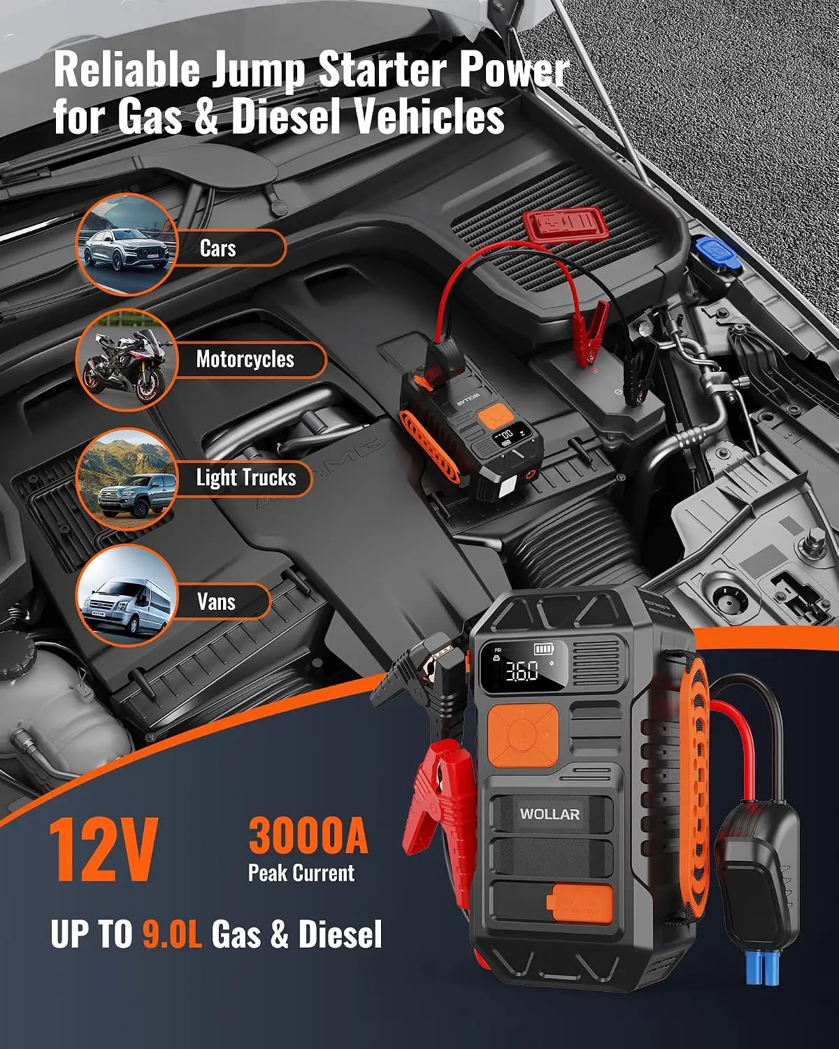เครื่องจั๊มพ์สตาร์ทเตอร์ 3000A - Portable Jump Starter บทวิจารณ์และราคา